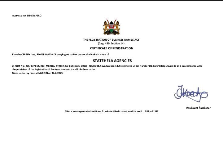 StateHela Agencies Legitimacy Certificate